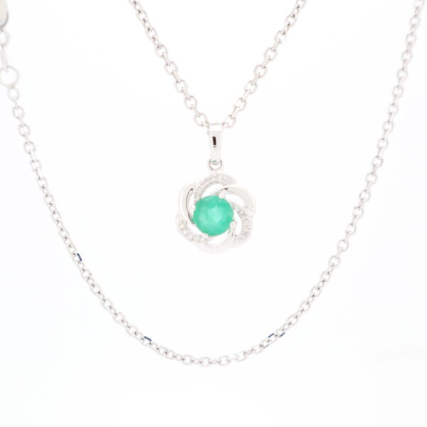 14KW Emerald and Diamond Swirl Necklace