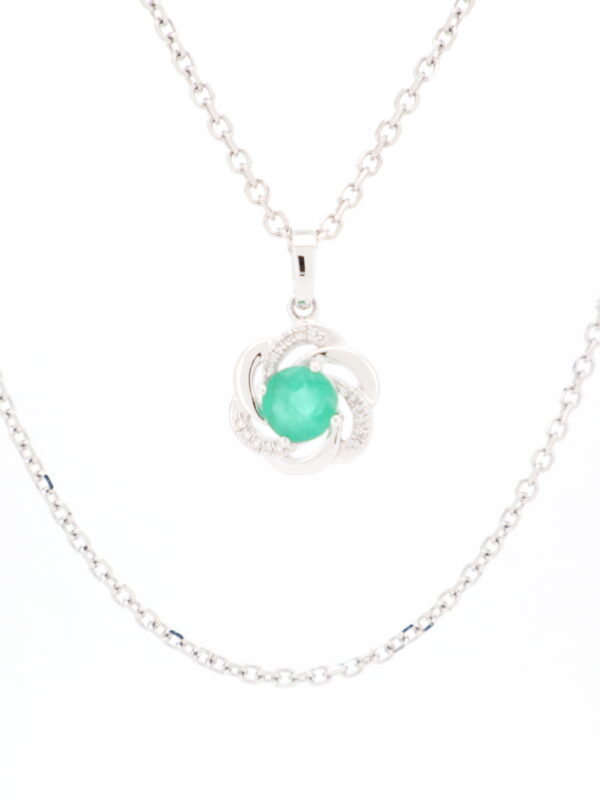 14KW Emerald and Diamond Swirl Necklace