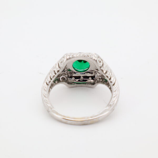 14KW Lab Emerald and Diamond Milgrain Ring