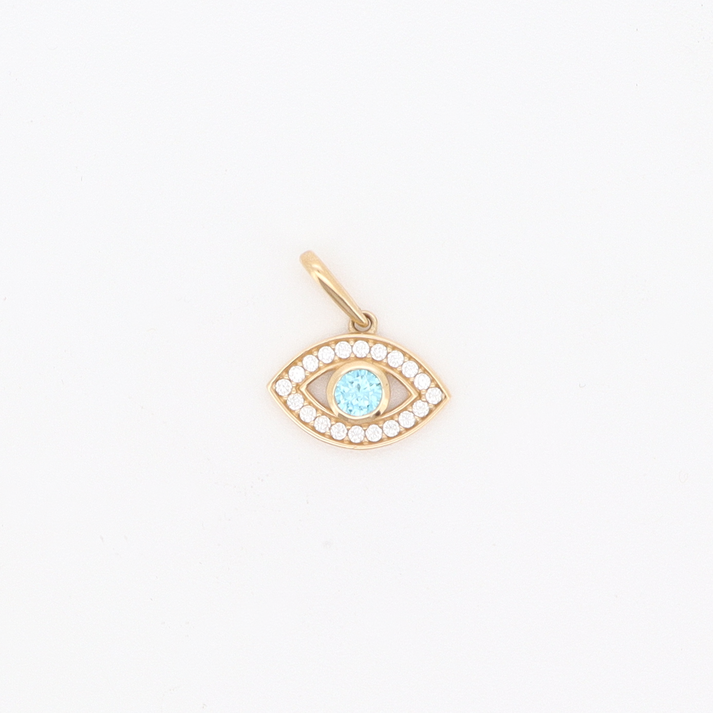 14KY CZ and Blue Topaz Evil Eye Pendant