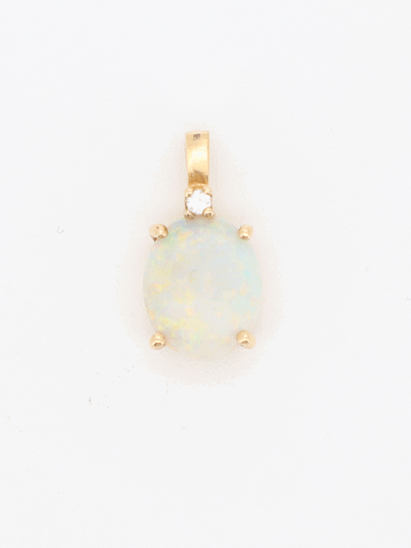 14KY Opal with Diamond Pendant