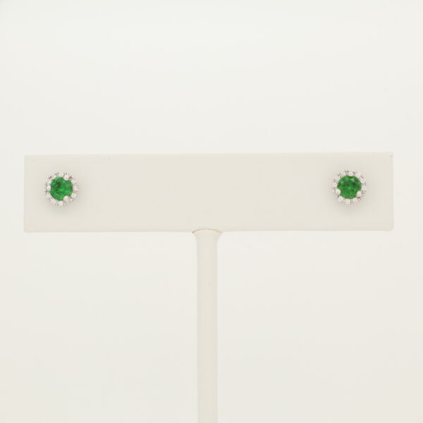 14KW Synthetic Emerald with Diamond Halo Studs
