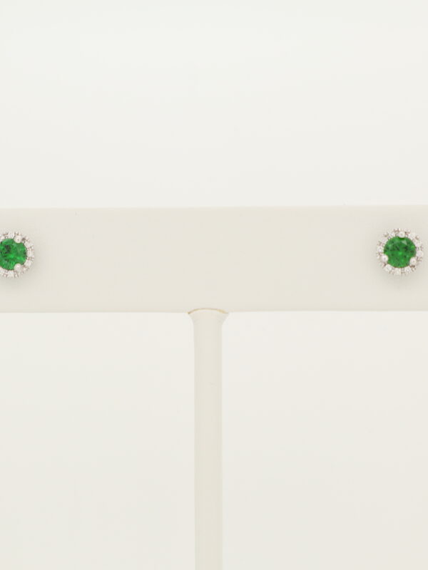 14KW Synthetic Emerald with Diamond Halo Studs