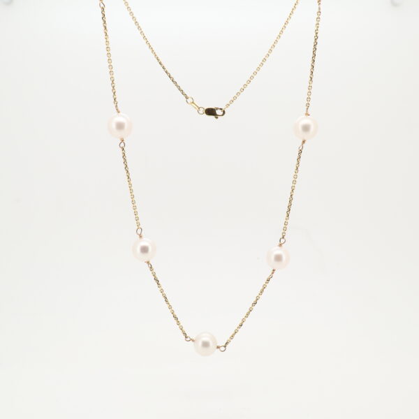 14KY 9 Pearl Cable Chain Necklace