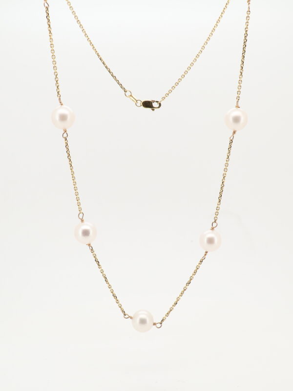 14KY 9 Pearl Cable Chain Necklace