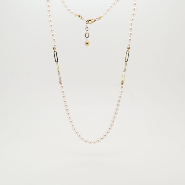 14KY Pearl Paperclip Chain Necklace