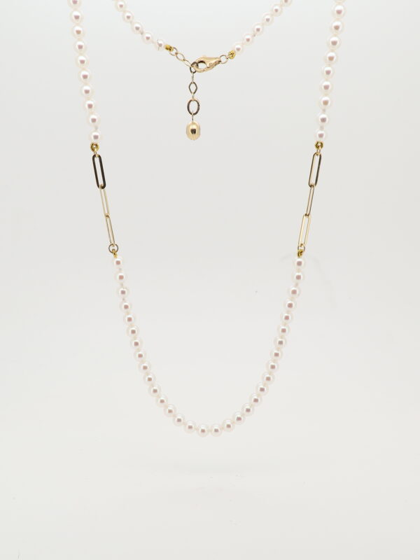 14KY Pearl Paperclip Chain Necklace