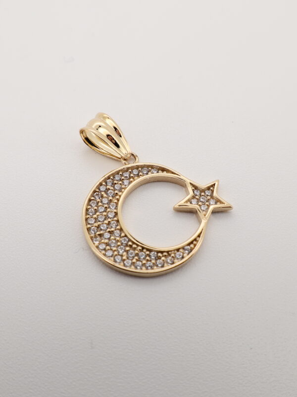 14KY CZ 1.5 Moon and Star Charm
