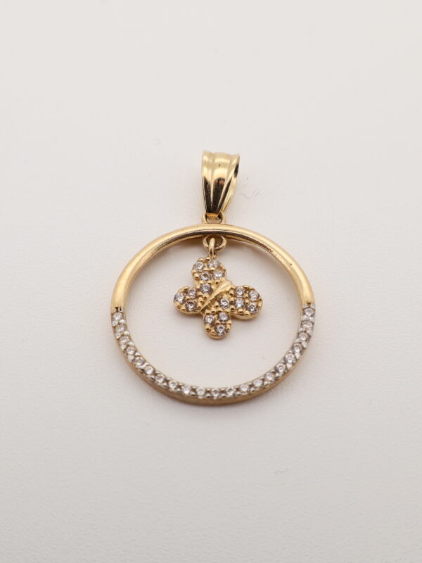 14KY CZ Butterfly in Circle Charm